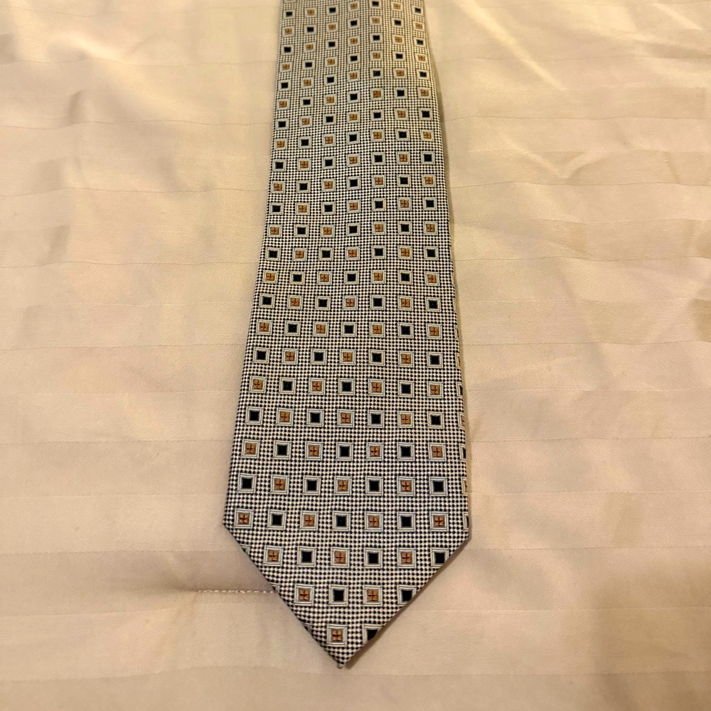 Men's Geometric Patterned Tie - Black, White, Gold